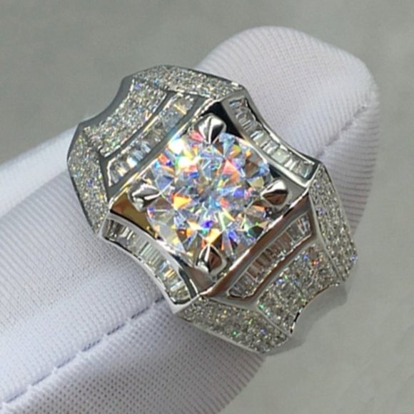 🎁 Dainty Fever Glitter Zircon Chunky Wedding Luxury Ring for Man, P1232 - Picture 1 of 7